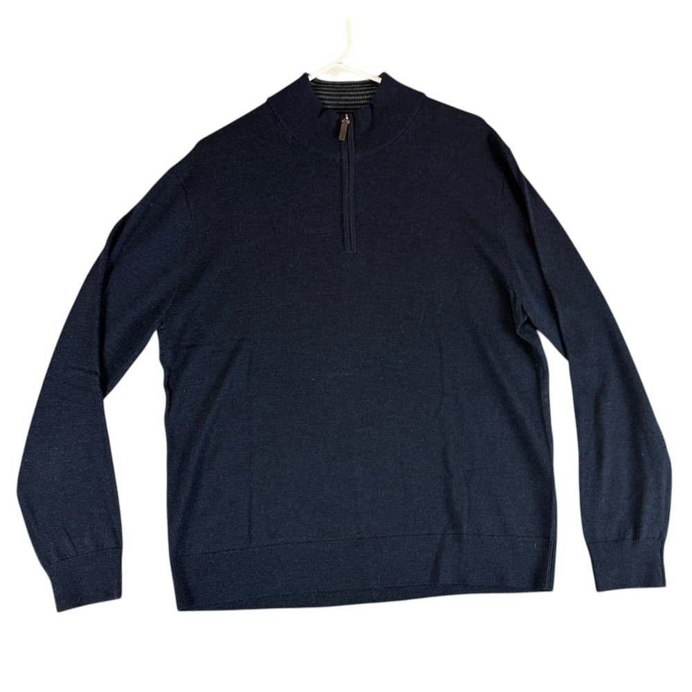 UNTUCKit Sweater Belguardo Large Navy Blue Merino Wool 1/4 Zip Work Capsule